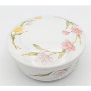 Cottagecore Floral Covered Dish 1980s Pastel Jewelry Box or Candy Dish Oven Safe